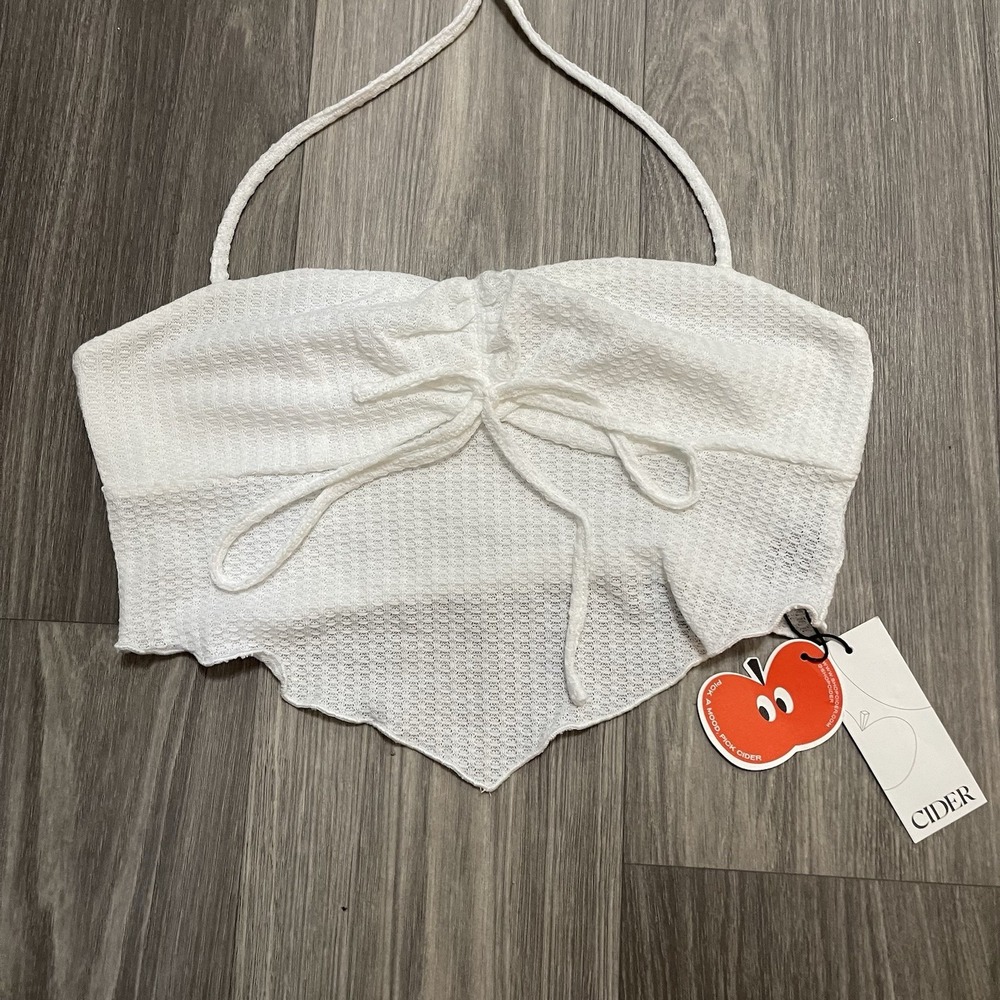 Cider Women's L White Halter Crop Top Y2K Handkerchief Hem New with Tags